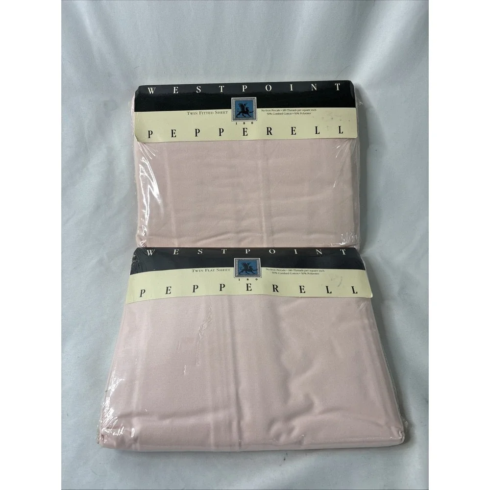 Vtg West Point Pepperell Twin Fitted & Flat Solid Sheets Pale Pink No Iron NOS